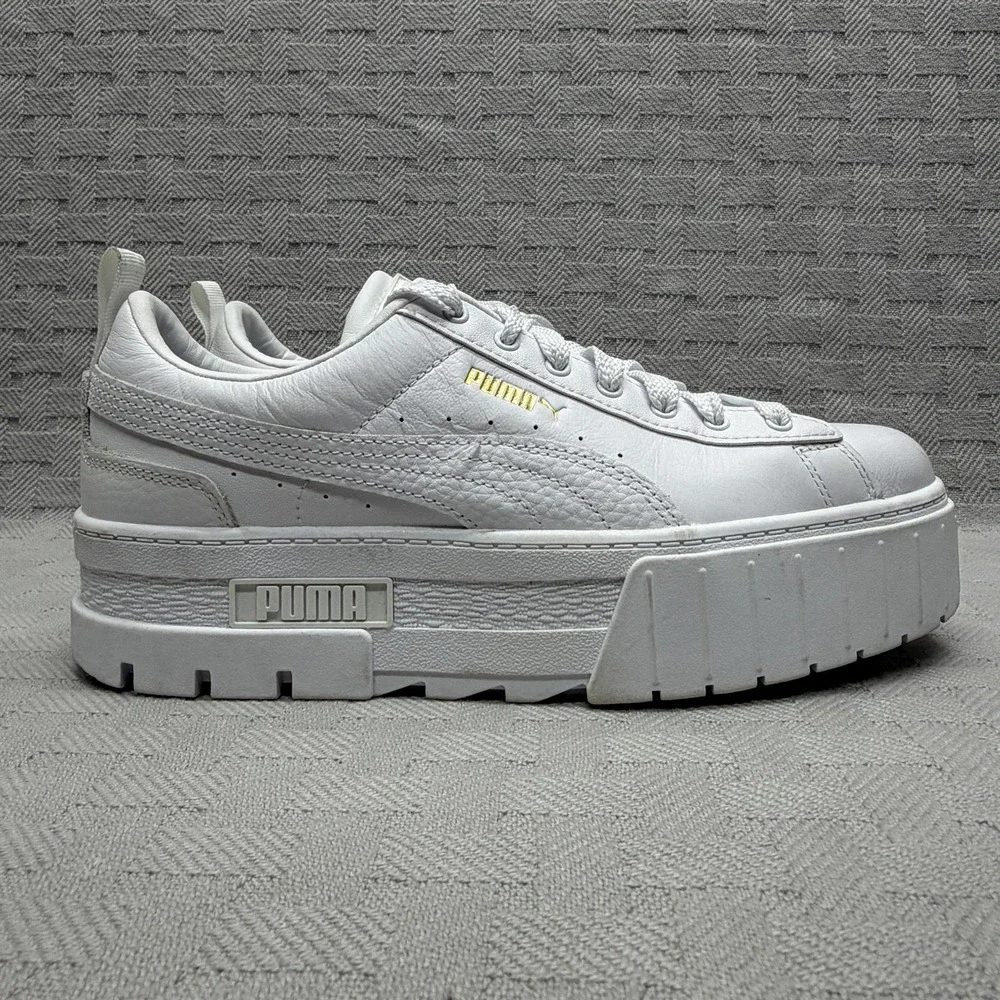 PUMA Luxe Mayze Shoes Womens Size 9.5 White Leather Platform‎ Sneakers 384209-01